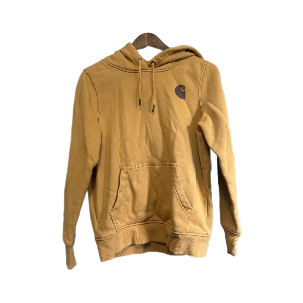 Carhartt Hoodie Womens S Mustard Yellow Excellent Relaxed Fit Logo Sweatshirt